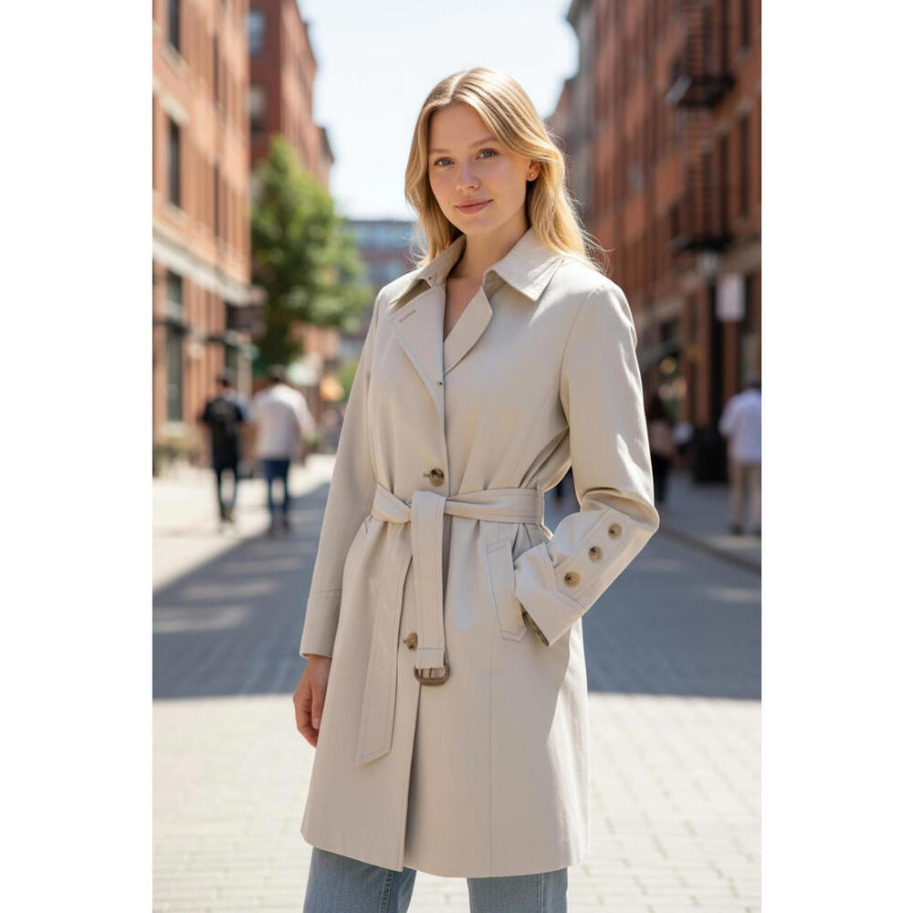 Cole Haan Trench Coat Women's  Beige Fisherman Core Size S # 1465